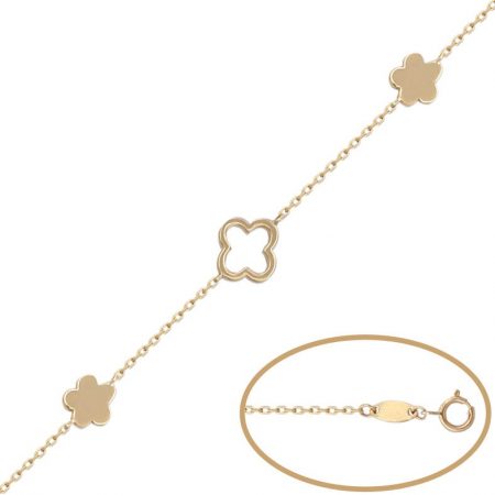 Pulsera fina con flores de oro de 18k
