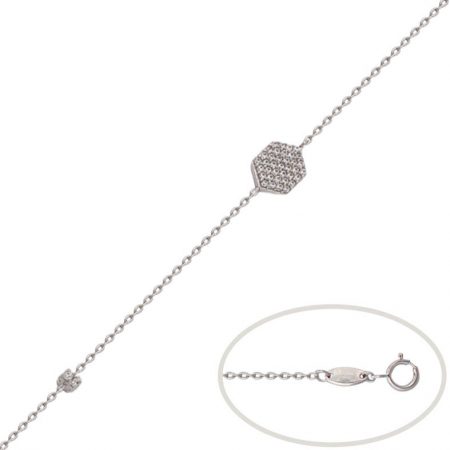 Pulsera fina hexagono circonitas oro blanco 18k