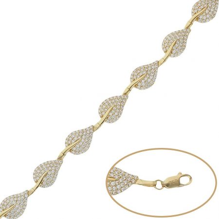 Pulsera hojas circonitas oro amarillo de 18k