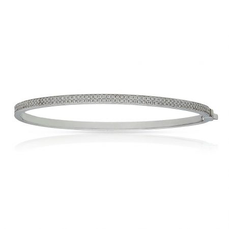 Pulsera media caña en oro blanco y circonitas, oro de 18k