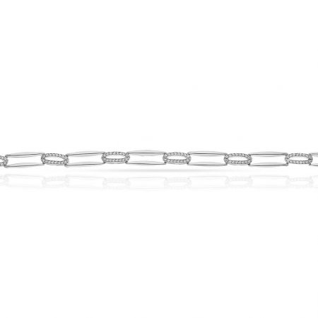 Pulsera con circonitas eslabones brillo oro blanco de 18k