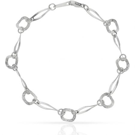 Pulsera eslabones tallados en oro blanco de 18k