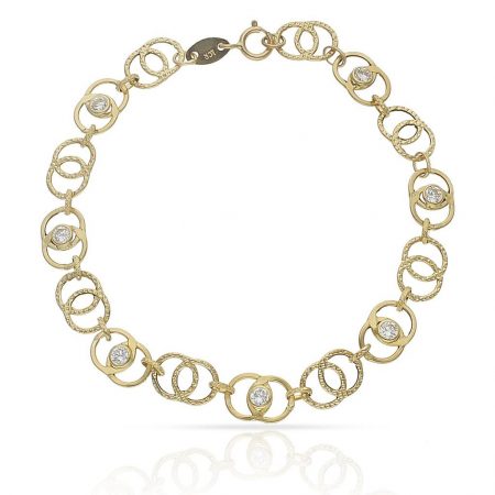 Pulsera troquelada circonitas en oro de 18k