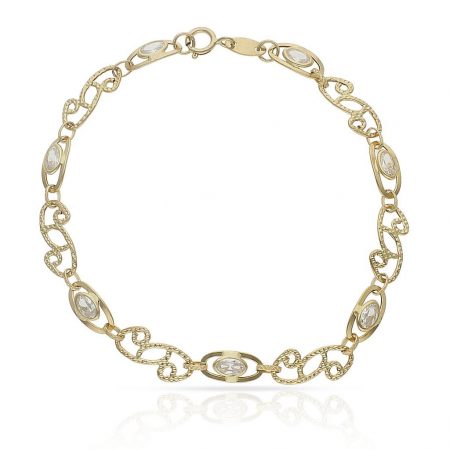 Pulsera troquelada con circonitas en oro de 18k