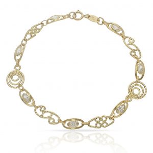 Pulsera troquelada circonitas en oro de 18k