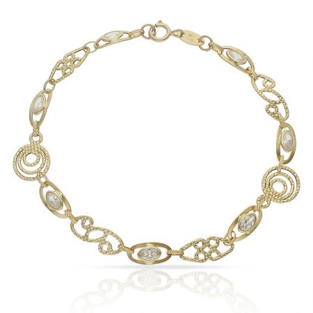 Pulsera troquelada circonitas en oro de 18k