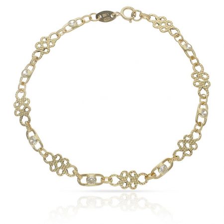 Pulsera troquelada circonitas en oro de 18k