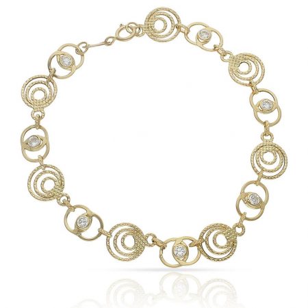 Pulsera troquelada circonitas en oro de 18k