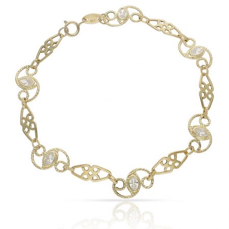 Pulsera troquelada circonitas en oro de 18k