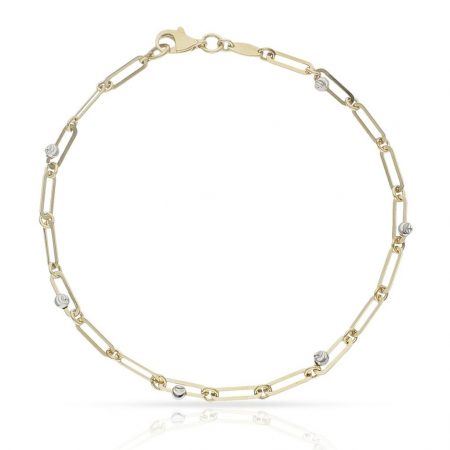 Pulsera bicolor eslabones y bolas en oro de 18k