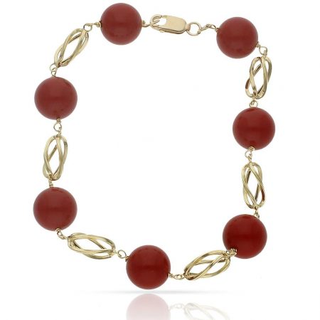 Pulsera coralina y jaula en oro de 18k