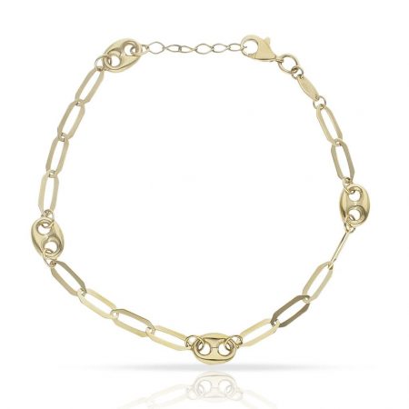 Pulsera cadena y calabrote en oro de 18k
