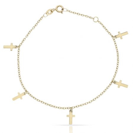 Pulsera mini charms cruces en oro de 18k
