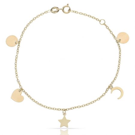 Pulsera mini charms variados en oro de 18k