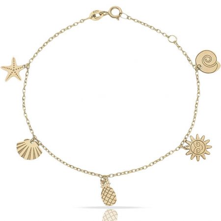 Pulsera mini charms verano oro de 18k