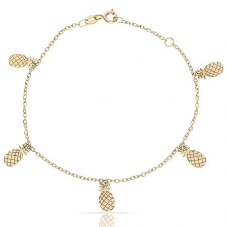 Pulsera mini charms piñas en oro de 18k