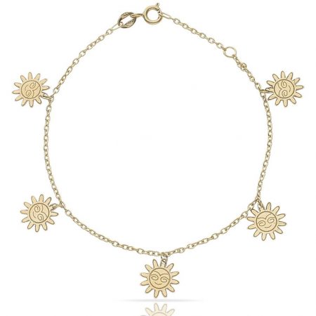 Pulsera mini charms soles en oro de 18k