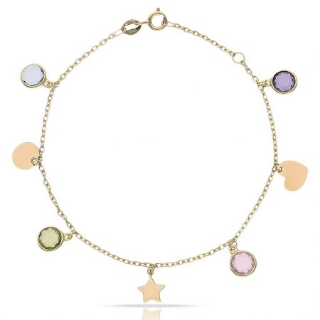 Pulsera con mini charms en oro de 18k