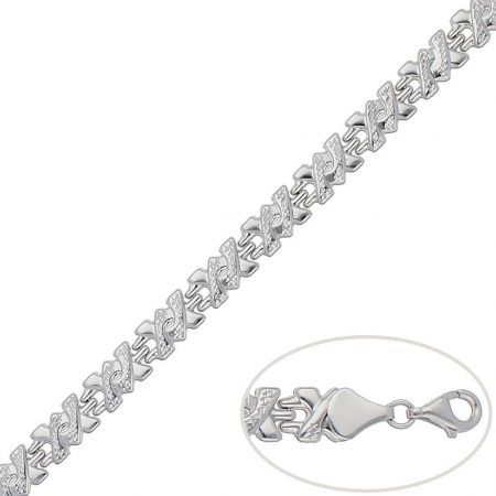 Pulsera eslabon tallado en oro blanco de 18k