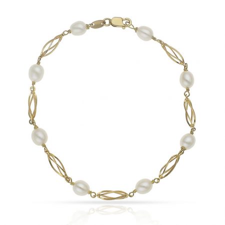 Pulsera de perlas y jaulas en oro de 18k