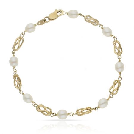 Pulsera perlas y jaulas en oro de 18k