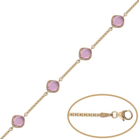 Pulsera con piedras de color rosa en oro de 18k