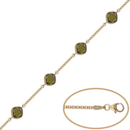 Pulsera con piedras de color verde olivina en oro de 18k