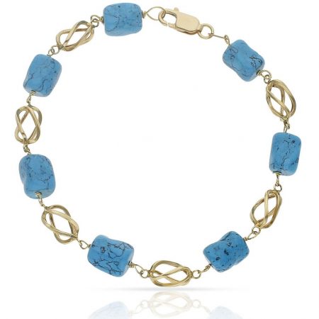 Pulsera turquesas y jaula en oro de 18k