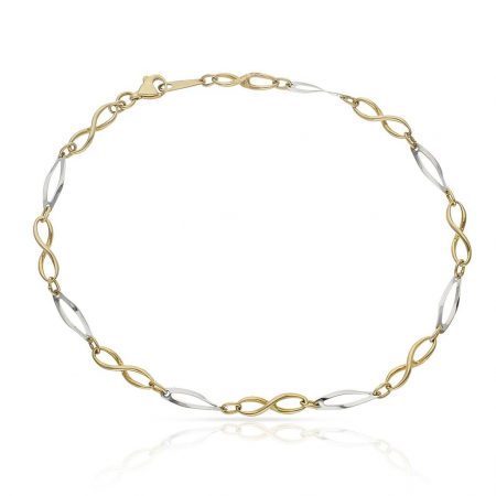 Tobillera bicolor en oro de 18k