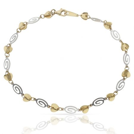 Tobillera bicolor en oro de 18k