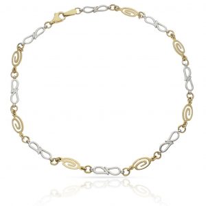 Tobillera bicolor en oro de 18k