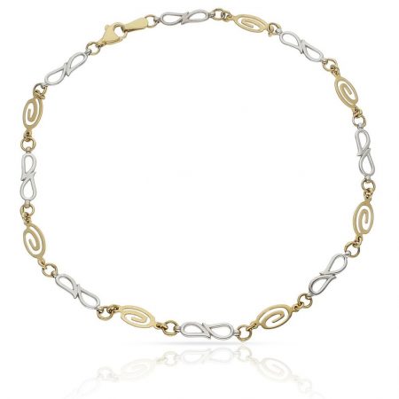 Tobillera bicolor en oro de 18k