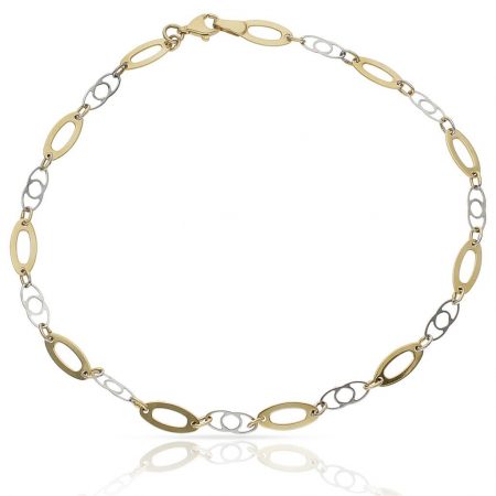 Tobillera bicolor en oro de 18k