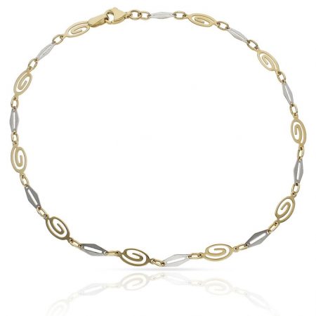Tobillera bicolor en oro de 18k