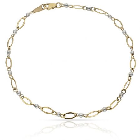 Tobillera bicolor bolas en oro de 18k