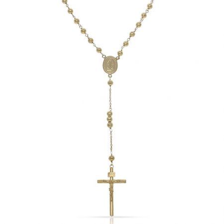 Rosario medalla y cruz con bolas de 4mm. oro 18k