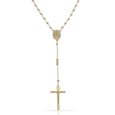 Rosario medalla y cristo con bolas de 3mm. oro 18k