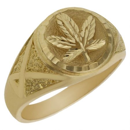 Sello con hoja de marihuana en oro de 18k