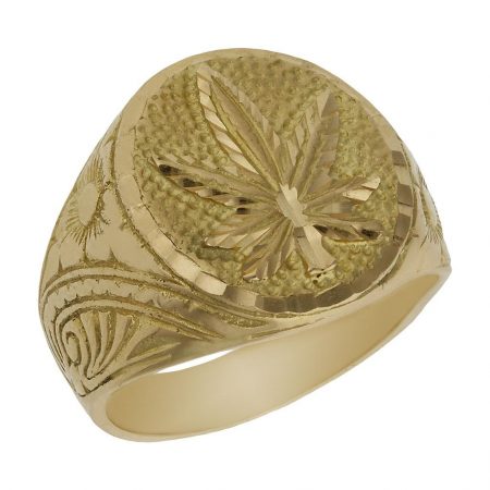 Sello con hoja de marihuana en oro de 18k