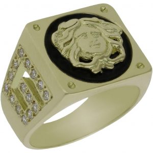 Sello greco y medusa con circonitas en oro de 18k