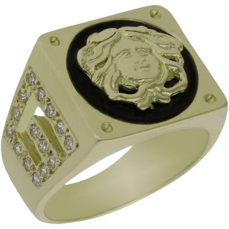Sello greco y medusa con circonitas en oro de 18k