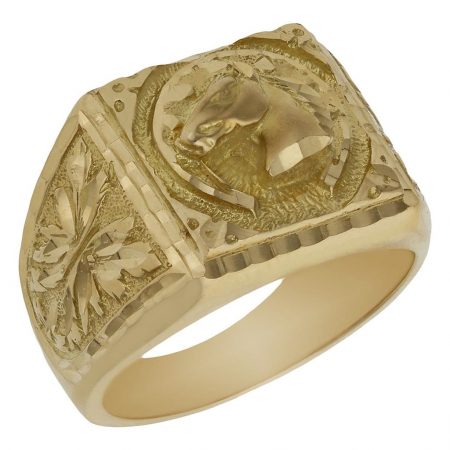 Sello cuadrado con herradura y caballo oro 18k