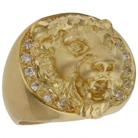 Sello leon orla circonitas en oro de 18k