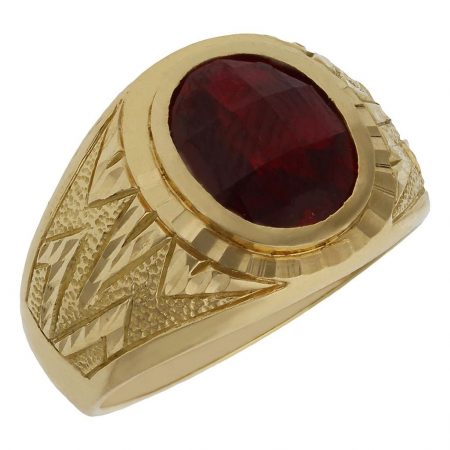 Sello tallado en mate y brillo piedra roja oro de 18k