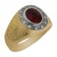 Sello bicolor piedra roja y circonitas oro 18k