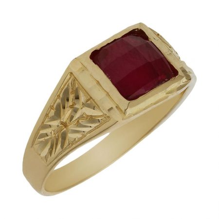 Sello tallado en mate y brillo piedra roja en oro de 18k