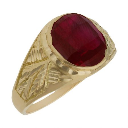 Sello tallado en mate y brillo piedra roja en oro de 18k