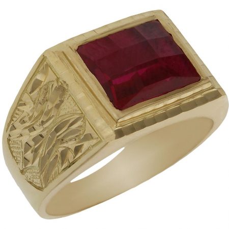 Sello tallado en mate y brillo con piedra roja oro de 18k