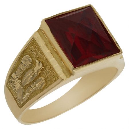 Sello tallado en brillo mate piedra roja en oro de 18k