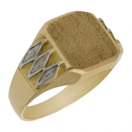 Sello rectangular bicolor tallado en oro de 18k